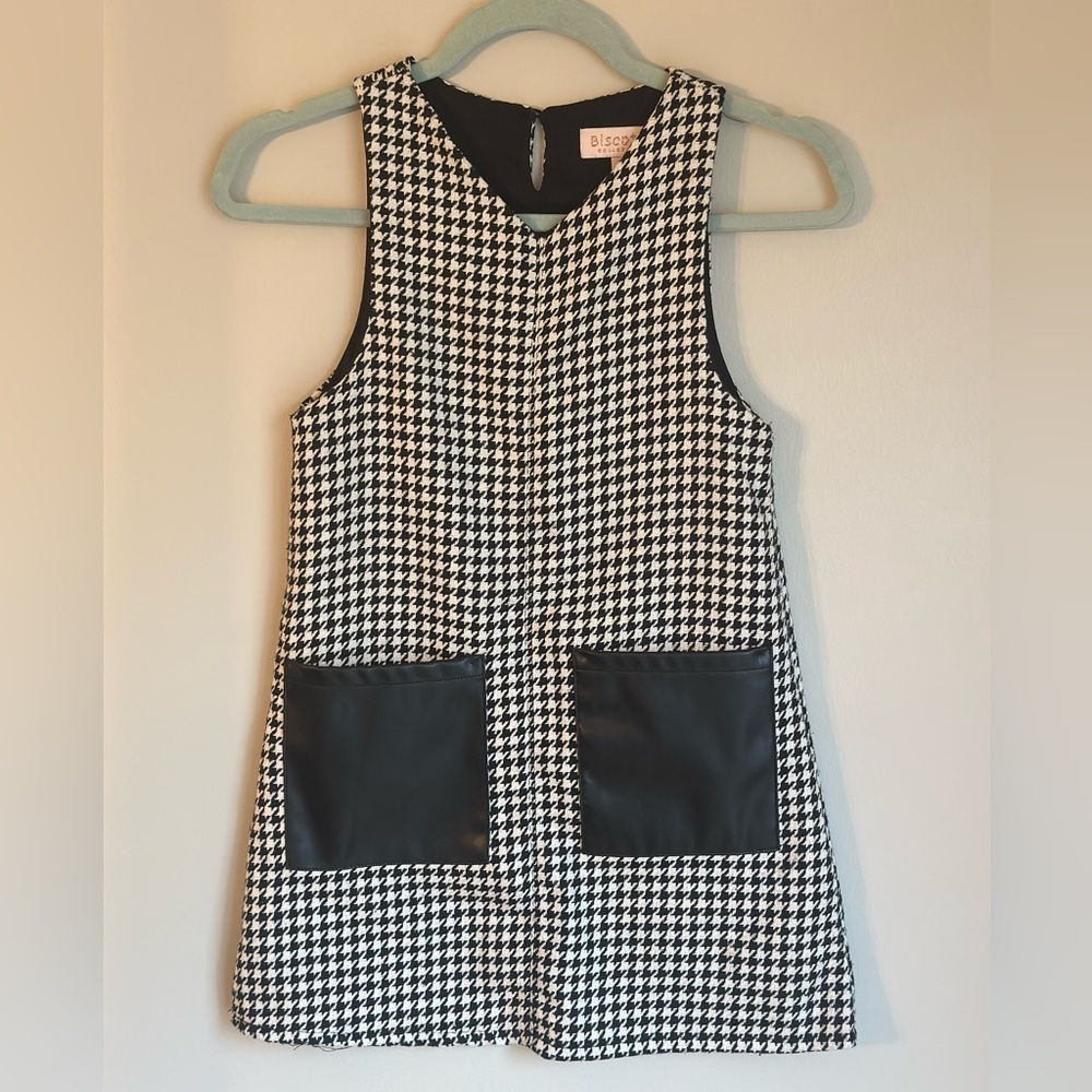 Girls Biscotti Collezioni Size 7 Houndstooth Black White Tweed Dress pockets